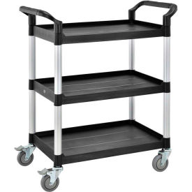 Global Industrial 800270 Global Industrial™ Service Cart w/3 Shelves, 550 lb. Capacity, 26"L x 17"W x 39"H, Black image.