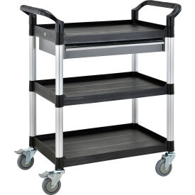 Global Industrial 800272 Global Industrial™ Utility Cart, 3 Shelves, 1 Drawer, 440 lb. Cap, 26"L x 17"W x 39"H, Black image.