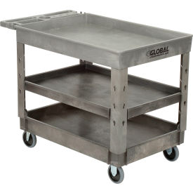 Global Industrial 800307 Global Industrial™ Tray Top Utility Cart w/3 Shelves, 44"L x 25-1/2"W x 32-1/2"H, Gray image.
