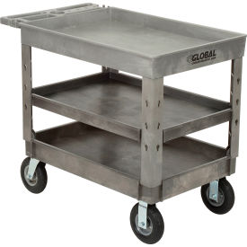 Global Industrial 800330 Global Industrial™ Tray Top Utility Cart w/3 Shelves, 44"L x 25-1/2"W x 35-1/2"H, Gray image.