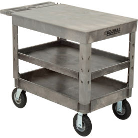 Global Industrial 800331 Global Industrial™ Flat Top Utility Cart w/3 Shelves, 44"L x 25-1/2"W x 35-1/2"H, Gray image.