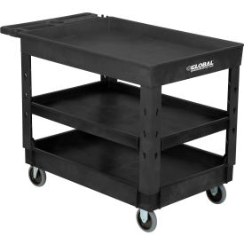 Global Industrial 800341 Global Industrial™ Tray Top Utility Cart w/3 Shelves, 44"L x 25-1/2"W x 32-1/2"H, Black image.