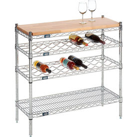 Nexel® Chrome Wine Display Unit - Wood Top - 36""W x 14""D x 34""H - 4 Tier