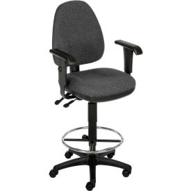 Global Industrial 808662GY Interion® Operator Stool With Arms - Fabric - 360° Footrest - Gray image.