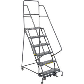 Tri Arc Mfg KDSR106246 6 Step 24"W 10"D Top Step Steel Rolling Ladder - Perforated Tread - KDSR106246 image.
