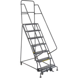 Tri Arc Mfg KDSR107246-D2 7 Step 24"W 20"D Top Step Steel Rolling Ladder - Perforated Tread - KDSR107246-D2 image.