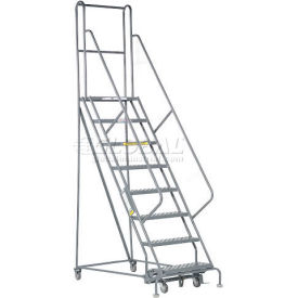Tri Arc Mfg KDSR108246 8 Step 24"W 10"D Top Step Steel Rolling Ladder - Perforated Tread - KDSR108246 image.