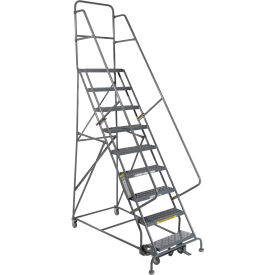 Tri Arc Mfg KDSR109242 9 Step 24"W 10"D Top Step Steel Rolling Ladder - Grip Tread - KDSR109242 image.