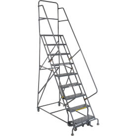 Tri Arc Mfg KDSR109246 9 Step 24"W 10"D Top Step Steel Rolling Ladder - Perforated Tread - KDSR109246 image.