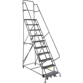 Tri Arc Mfg KDSR110242 10 Step 24"W 10"D Top Step Steel Rolling Ladder - Grip Tread - KDSR110242 image.