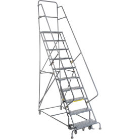 Tri Arc Mfg KDSR110246 10 Step 24"W 10"D Top Step Steel Rolling Ladder - Perforated Tread - KDSR110246 image.