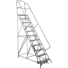 Tri Arc Mfg KDSR111242 11 Step 24"W 10"D Top Step Steel Rolling Ladder - Grip Tread - KDSR111242 image.