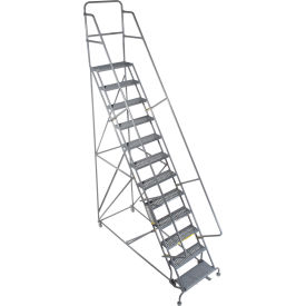 Tri Arc Mfg KDSR114242 14 Step 24"W 10"D Top Step Steel Rolling Ladder - Grip Tread - KDSR114242 image.