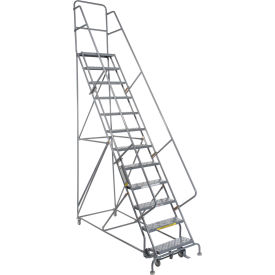 Tri Arc Mfg KDSR112246 12 Step 24"W 10"D Top Step Steel Rolling Ladder - Perforated Tread - KDSR112246 image.