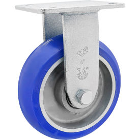 6" Hd Flange Mount Caster, Rigid, Blue Poly Wheel, 1500 Capacity view 2