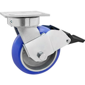 6" Hd Flange Mount Caster, Swivel W/Brake, Blue Poly Wheel, 1500 Capacity view 2