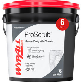 WypAll® Power Clean ProScrub Pre-Saturated Wipes 9.5x12 Citrus Scent 75/Bucket 6 Buckets/CT