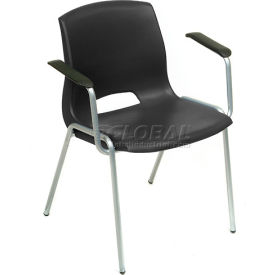 Global Industrial 921397BK Interion® Merion Collection Stacking Chair With Mid Back Fixed Arms, Plastic, Black image.