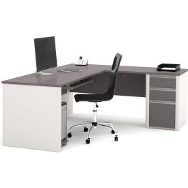 Bestar 93880-59 Bestar® L Desk with Pedestal - 71" - Slate & Sandstone - Connexion Series image.