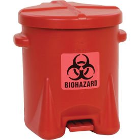6 Gallon Poly Safety Biohazardous Waste Can, Red view 2