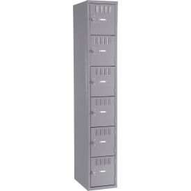 Tennsco Corp BS6-121812-A-MGY Tennsco® 6-Tier 6 Door Box Locker, Recessed Handle, 12"W x 18"D x 72"H, Gray, Assembled image.