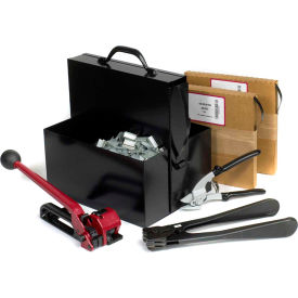 Pac Strapping Prod Inc SK58 Pac Strapping Kit w/ Tensioner/Sealer/Cutter/Case & Two 5/8" Strap Width x 200L Coils, Black image.