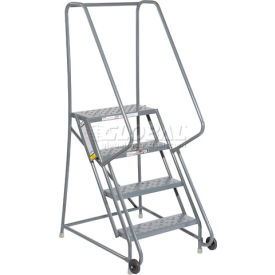 Tri Arc Mfg KDTF104246 4 Step Steel 24"W Step Tilt And Roll Ladder - Perforated Tread - KDTF104246 image.