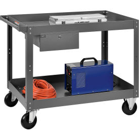 Global Industrial 988844 Global Industrial™ Stock Cart w/1 Drawer & 2 Shelves, 800 lb. Cap, 36"L x 24"W x 32"H, Gray image.