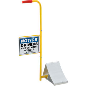 Global Industrial 988990 Global Industrial™ Aluminum Wheel Chock with Safety Sign & Handle image.