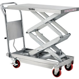Global Industrial 989010 Global Industrial™ Stainless Steel Mobile Scissor Lift Table 35 x 20 - 800 Lb. Cap. image.