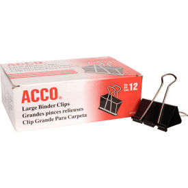 ACCO Binder Clips 1.06" Capacity Large Black/Silver Dozen