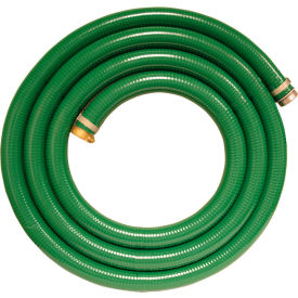 Apache Hose & Belting Co. Inc 98128010 1-1/2" x 20 Green PVC Water Suction Hose Assembly Coupled w/ M x F Aluminum Short Shank Fittings image.