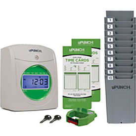 Acroprint Time Recorder HN1500 uPunch™ Electronic Time Clock w/ 100 Time Cards, 2 Keys, 1 Ribbon & 1 Rack, White & Green image.