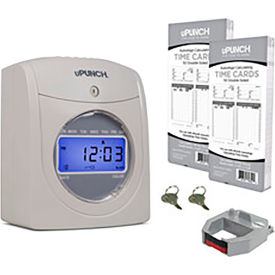 Acroprint Time Recorder HN2500 uPunch™ Electronic Time Clock w/ 100 Time Cards, 1 Ribbon & 2 Keys, White & Gray image.