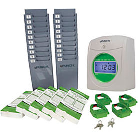 Acroprint Time Recorder UB1000 uPunch™ Electronic Time Clock w/ 250 Time Cards, 4 Ribbons, 4 Keys & 2 Racks, White & Green image.