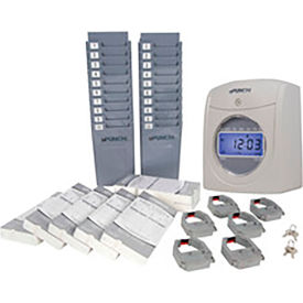 Acroprint Time Recorder UB2000 uPunch™ Electronic Time Clock w/ 350 Time Cards, 6 Ribbons, 4 Keys & 2 Racks, White & Gray image.