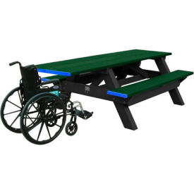 Polly Products ASM-SPTHA-03-BK/GN Polly Products Standard 8 Picnic Table, One End, ADA Compliant, Green Top/Black Frame image.