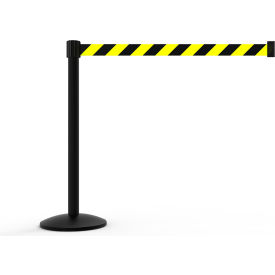 Banner Stakes QLine Retractable Belt Barrier, Black Post, Yellow/Black Diagonal Stripe