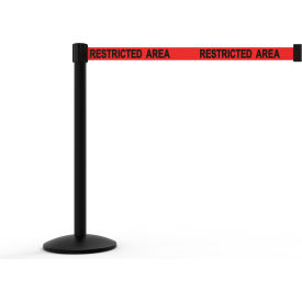 Banner Stakes AL6105B Banner Stakes QLine Retractable Belt Barrier, Black Post, Red "Restricted Area" image.