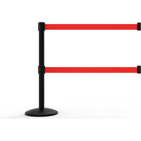 Banner Stakes QLine Retractable Dual Belt Barrier, Black Post, Blank Red Belt Banner Stakes QLine Retractable Dual Belt Barrier, Black Post, Blank Red Belt