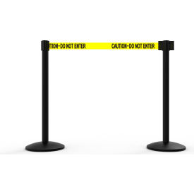 Banner Stakes AL6202B Banner Stakes QLine Retractable Belt Barrier X2, Black Post, Yellow "Caution - Do Not Enter" image.