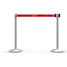 Banner Stakes AL6205M Banner Stakes QLine Retractable Belt Barrier X2, Matte Post, Red "Restricted Area" image.
