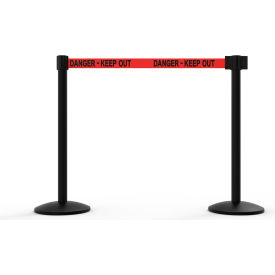 Banner Stakes AL6206B Banner Stakes QLine Retractable Belt Barrier X2, Black Post, Red "Danger - Keep Out" image.