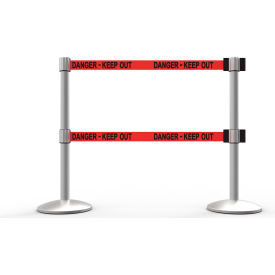 Banner Stakes QLine Retractable Dual Belt Barrier X2, Matte Post, Red Banner Stakes QLine Retractable Dual Belt Barrier X2, Matte Post, Red