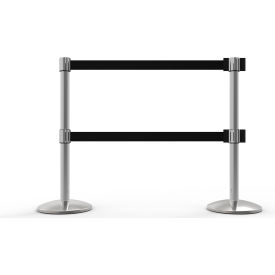 Banner Stakes QLine Retractable Dual Belt Barrier X2, Polished Chrome Post, Blank Black Belt Banner Stakes QLine Retractable Dual Belt Barrier X2, Polished Chrome Post, Blank Black Belt