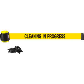 Banner Stakes MH1504 Banner Stakes Magnetic Wall Mount Barrier, 15 Yellow "Cleaning In Progress" Banner image.
