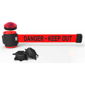 Banner Stakes MH5009L Banner Stakes Magnetic Wall Mount Barrier W/Light Kit, 30 Red "Danger-Keep Out" Belt image.
