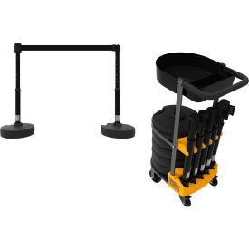 Banner Stakes PL4000-BT Banner Stakes PLUS Cart Package W/Tray, 42" Yellow Post, 15 Black Belt image.