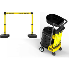 Banner Stakes PL4007T Banner Stakes PLUS Cart Package W/Tray, 42" Yellow Post, 15 Yellow "Closed For Maintenance" Belt image.