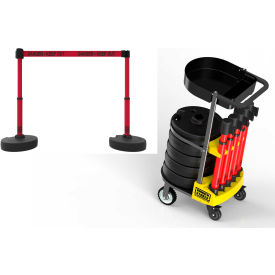 Banner Stakes PL4011T Banner Stakes PLUS Cart Package W/Tray, 42" Red Post, 15 Red "Danger-Keep Out" Belt image.